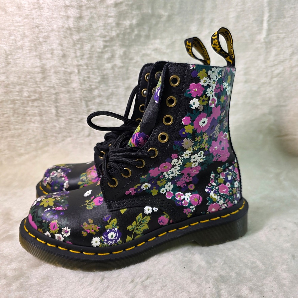 Dr. Martens 1460 Pascal Floral Mash Up Black Combat Boots Womens 36 5 NEW
